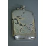 GV silver 1 / 4 bottle hip flask. Sheffield 1927. 6 ozt. Maker G & H, W.H.