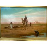 Frederick Goodall R.A., Crossing the desert, Oil on canvas, Signed initials, 32 x 49 ins.