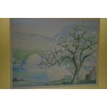 William Hoggatt RI, Apple blossom, Port Erin, Isle of Man, Watercolour, Signed, 20 x 25 ins.