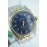 Rolex Datejust bi-metal gents' Oyster perpetual wrist watch with blue brick dial No 3559970 (working