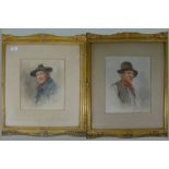 Henry Wright Kerr (1857-1936), Two head and shoulders portraits of gentlemen wearing hats,