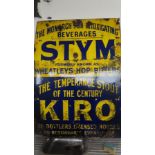 STYM / KIRO large blue and yellow enamel beer advertising sign (photos taken prior to cleaning).