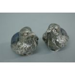 Pair of Edwardian silver pin cushions in the form of chicks. Sheffield 1905. Maker S. Mordan & Co.