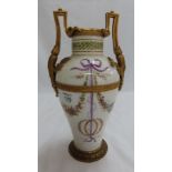 French porcelain ormolu mounted urn with floral swag and ribbon decoration - Ht. 11.25 ins.