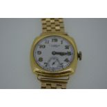 18ct gold gent's Longines wind-up wristwatch with luminous numbers, white enamel dial, 16 jewels No.