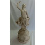 Copeland parian ware statue of semi-naked fairy on a raised circular plinth - statue signed R.