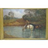 Edgar Downs, Watering the horses, Oil on canvas, Signed, 24 x 32 ins.