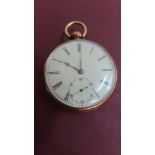 A GIII 18 ct. gold chiming pocket watch with white enamel dial, Roman numerals, subsidiary seconds
