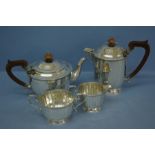 Art Deco four piece silver fluted tea service with gadrooned border and shell decoration. Birmingham