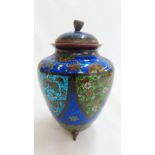 Late 19thC Japanese cloisonne urn with cover and decoration of flora, fauna, insects, scales and