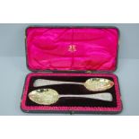 Pair of silver gilt berry spoons. Dublin 1810. 4.5 ozt. Maker Samuel Neville (cased)