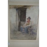 Henry Wright Kerr RSW (1857-1936), Man sitting by a doorway, Watercolour, Signed, 15 x 11.5 ins.
