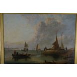 Dutch School, Dutch barges on still day, Oil on canvas, 14 x 19 ins.