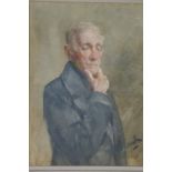 Henry Wright Kerr (1857-1936), Half portrait of a man holding his chin, Watercolour, Signed