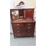 Arts and Crafts well made inlaid rosewood chest of two short and three long drawers, potty