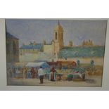 E Christian Quayle (1872-1946) British, Old St Mathews Church and Douglas Market Place, Watercolour,