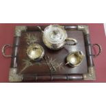 Late 19thC Chinese export silver, five piece tea service of circular form with decoration in