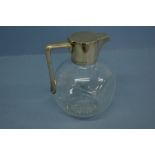 Victorian silver topped glass bodied claret jug. Birmingham 1890. Maker JTH & JHM