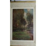 William Hoggatt, Cottage by a pond, Oil on board, Indistinctly signed, 15 x 11 ins.