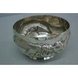Late 19thC Chinese chased silver bowl with dragon decoration, diameter 4 inches
