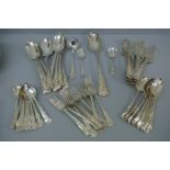 A collection of GIII, GIV, WIV, Victorian and Edwardian fiddle, shell and thread pattern silver