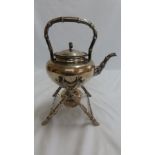 A late 19thC Chinese export silver spirit kettle with bamboo style finial, handle, spout, legs and