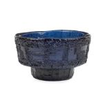 Scandinavian Mid-Century Art Glass Bowl , c. 1955, cast glass in blue, h. 5 in., dia. 8 1/2 in