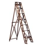 French Fruitwood Folding Library Ladder , truss supports, h. 70 in., w. 21 in., d. 39 1/4 in