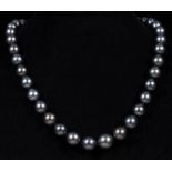Tahitian Pearl Necklace , comprised of 37 graduated round cultured dark gray pearls, 10.00 to 14.