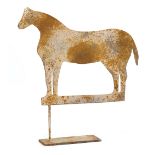 Patinated Tin Horse Weathervane on Stand , h. 27 1/2 in., w. 25 in., d. 5 1/2 in