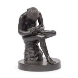 Patinated Bronze Figure of Seated Young Man , 19th c., after "Spinario", unsigned, h. 10 in., bronze