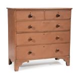 Southern Pine Chest , 19th c., two over three graduated drawers, scrolled bracket feet, old