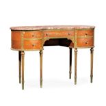 Continental Polychromed and Parcel Gilt Dressing Table , kidney-shaped rouge marble top, conforming