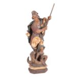 Continental Carved and Polychromed Wood Figure of St. George Slaying the Dragon , 2 "Tiroler/