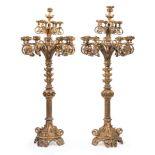 Pair of French Gilt Bronze Nineteen-Light Torcheres in the Gothic Taste , 19th c., floriform