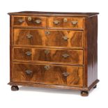 Georgian Oyster Veneer and Banded Burled Walnut Chest of Drawers , late 18th/early 19th c., cove