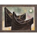 Benjamin Wigfall (American/Virginia, 1930-2017), "Two Boats", oil on canvas, signed en verso, 24 1/4