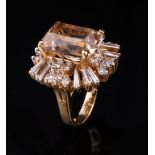 14 kt. Yellow Gold, Diamond and Emerald-Cut Golden Beryl Ring , set with 20 full cut diamonds and 12