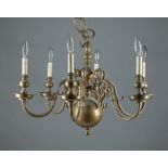 Dutch-Style Brass Six-Light Chandelier , scrolled arms, electrified, h. (excluding chain) 19 in.,