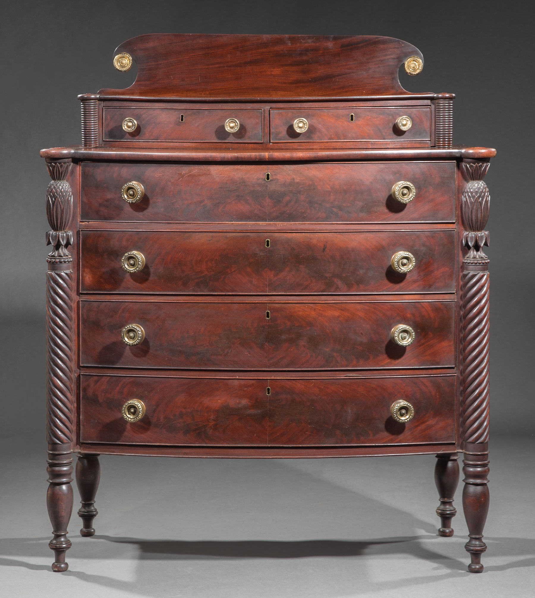 Federal Carved Mahogany Gentlemen's Chest of Drawers , early 19th c., Salem, superstructure fitted - Image 2 of 2