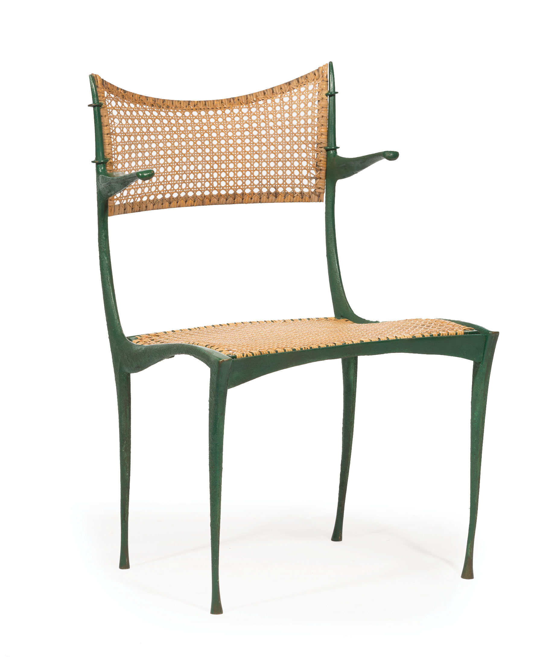 Dan Johnson (1918-1979) Bronze and Cane "Gazelle" Chair , late 1950s, Italy, unmarked, model 20B,