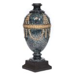 Wedgwood & Bentley Blue "Porphyry" Creamware and Black Basalt Vase on Stand , 18th c., impressed "