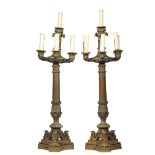 Pair of Empire-Style Bronze Seven-Light Candelabra , 19th c., decorated with palmettes, acanthus and