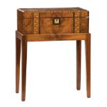 Antique English Burl Walnut and Tunbridge-Banded Lap Desk , 19th c., elaborate key motif, on a later