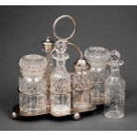 Edwardian Silverplate Cruet Stand , c. 1910, with condiment bottles, h. 10 in