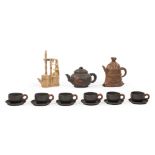 Chinese Yixing Pottery Teaware , 20th c., variously marked, incl. 3 teapots, h. 4 1/4 in. to 7 1/8