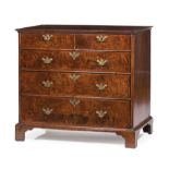George III Burled Walnut Chest of Drawers , late 18th/early 19th c., cove molded bookmatched top,