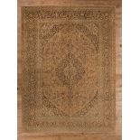 Persian Kashan Carpet , central medallion, dark and light brown ground, allover vining floral