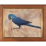 Jessie Hazel Arms Botke (American/California, 1883-1971), "Hyacinth Macaw", oil on canvas mounted to