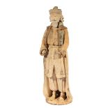 Continental Terracotta Garden Statue , modeled as a bearded robed man wearing a turban, carved